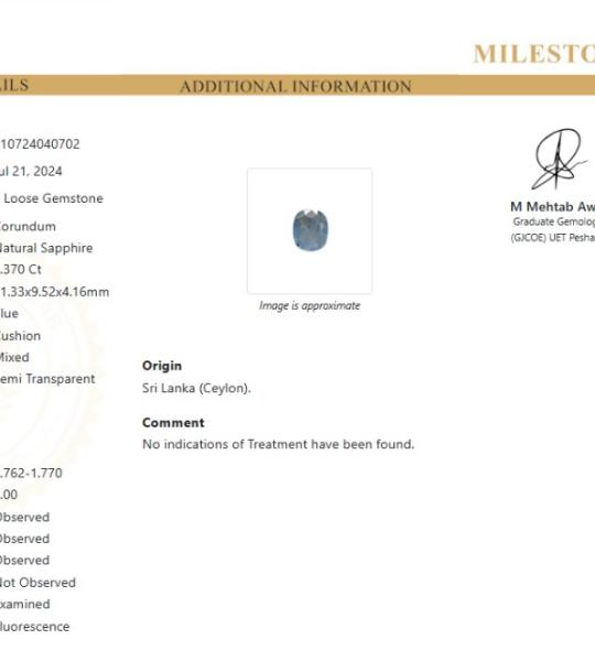 Natural Blue Sapphire 4.370 CT