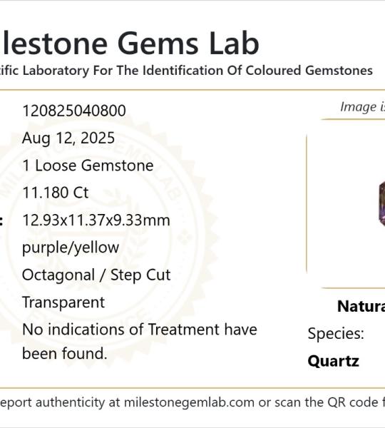 11.18 Ct Natural Purple Yellow Quartz