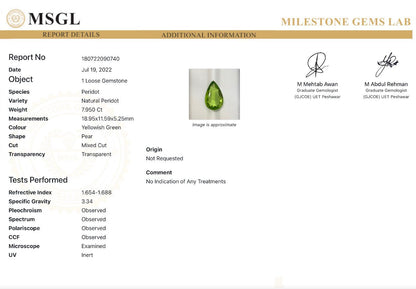 Natural Peridot Gemstone - 7.950 Ct