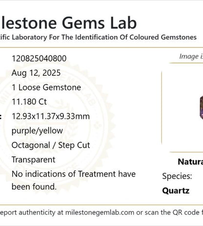 11.18 Ct Natural Purple Yellow Quartz