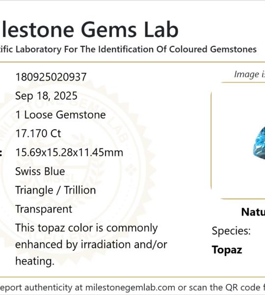 17.17 Ct Swiss Blue Topaz