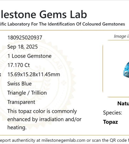 17.17 Ct Swiss Blue Topaz