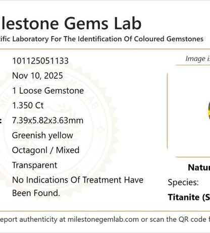 1.350 Ct Natural Greenish Yellow Sphene
